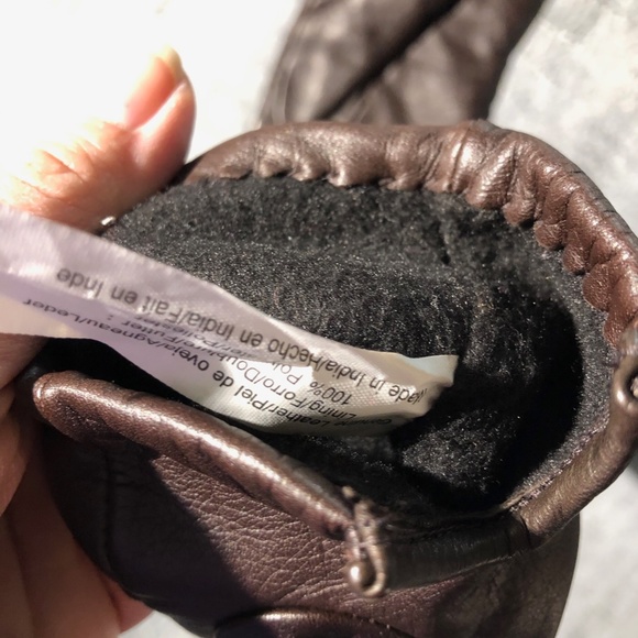 Women's Isotoner Leather Gloves Aris Mocha Brown Cognac trim Supple soft - Picture 4 of 5